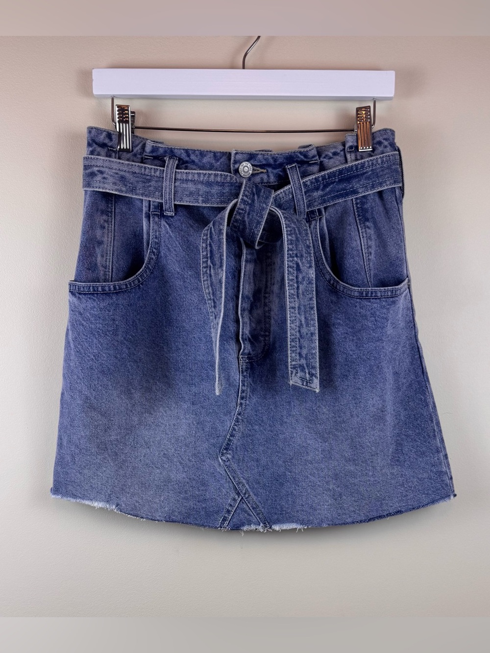 Free People We The Free East of Eden Belted Mini Skirt in Mid Indigo